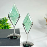 1PC Natural Green Fluorite Rhombus Ornament with Stand