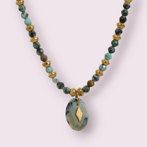 African Turquoise Natural Stone Drop Necklace