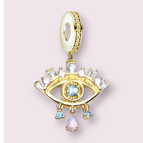 Blue Eye Gold Plated Pendant Charm 925 Silver