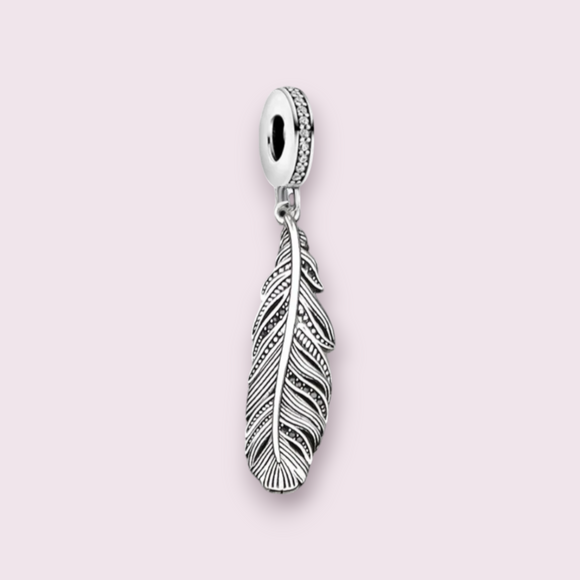 Charm Pendant Black Feather 925 Sterling Silver