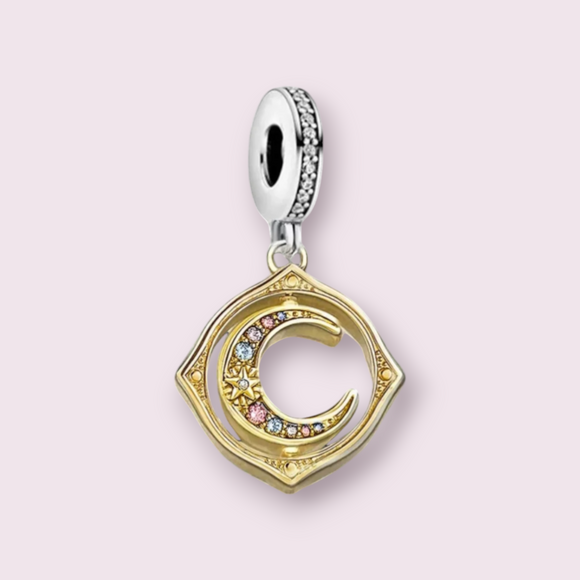 Charm Pendant Rotated Moon Gold Plated 925 Sterling Silver-HappySoulByCrown