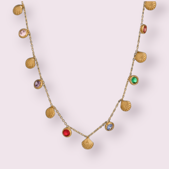 Colourful Cubic Zirconia Shell Chain Necklace