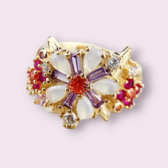 Colourful Flowers Ring 925 Sterling Silver