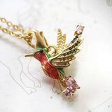  Necklace Colourful Hummingbird 925 Gold Plated