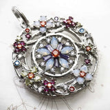  Colourful Stones Pendant Flowers Amulet 925 Sterling Silver 