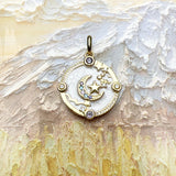  Crescent Moon Stars and Clouds Pendant Gold Plated 925