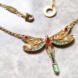 Large Gold Dragonfly Necklace 925 Sterling Silver