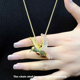 Large Pendant Hummingbird Gold 925 Sterling Silver