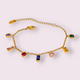 Luxury Colourful Cubic Zirconia Chain Necklace And Bracelet Gold Plated