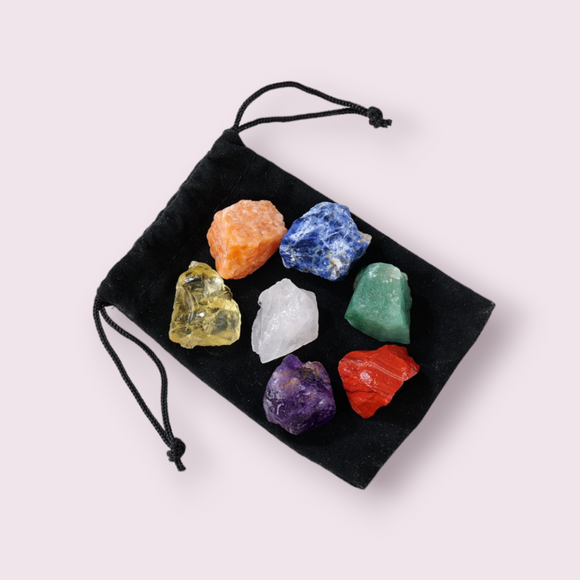 Natural Crystal Raw Stone 7 Chakra Black Cloth Bag Reiki Healing-HappySoulByCrown