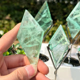 1PC Natural Green Fluorite Rhombus Ornament with Stand