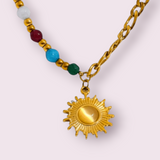 Natural Stone Beads Sun Pendant Necklace