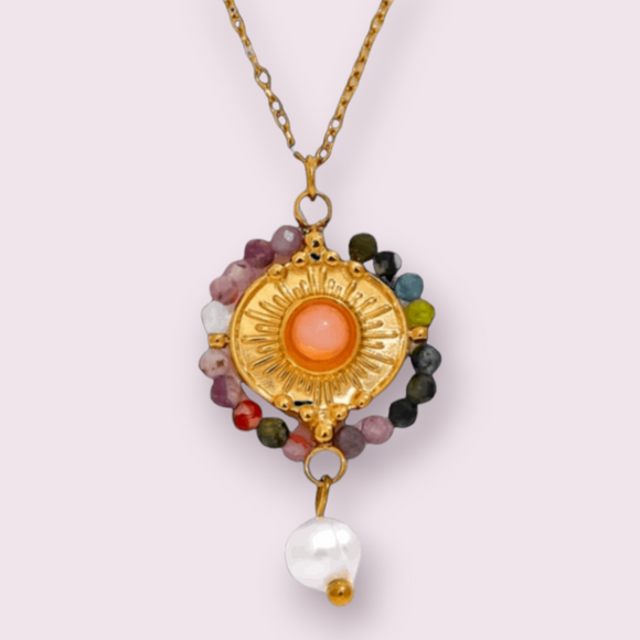 Natural Stone Sun Drop Pearl Handmade Pendant Necklace