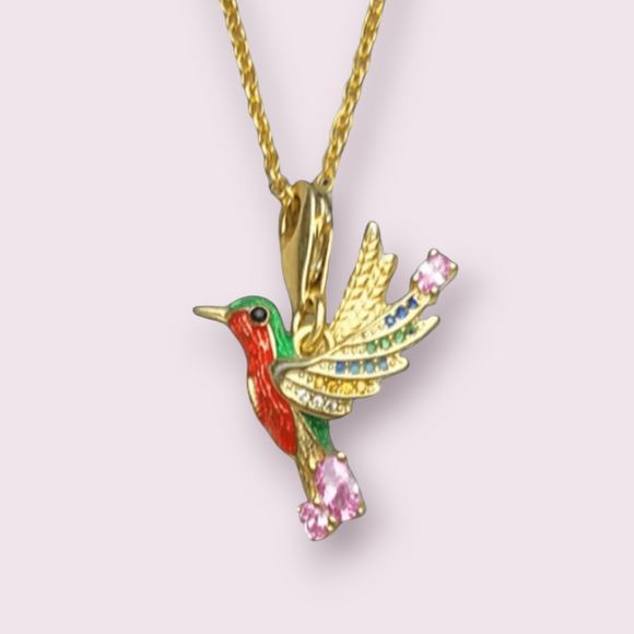 Necklace Colourful Hummingbird 925 Gold Plated