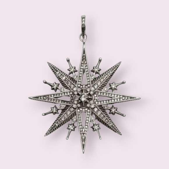 Silver Crystal Cubic Zirconia Star Royalty Pendant