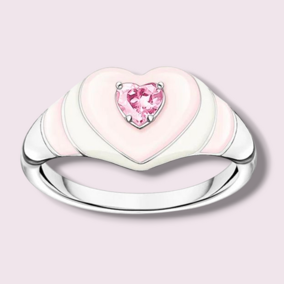 925 Sterling Silver Heart Ring with Pink Cubic Zirconia Stone- HappySoulbyCrown