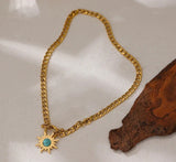 Sun Flower Pendant Necklace Golden 18K Plated Chain