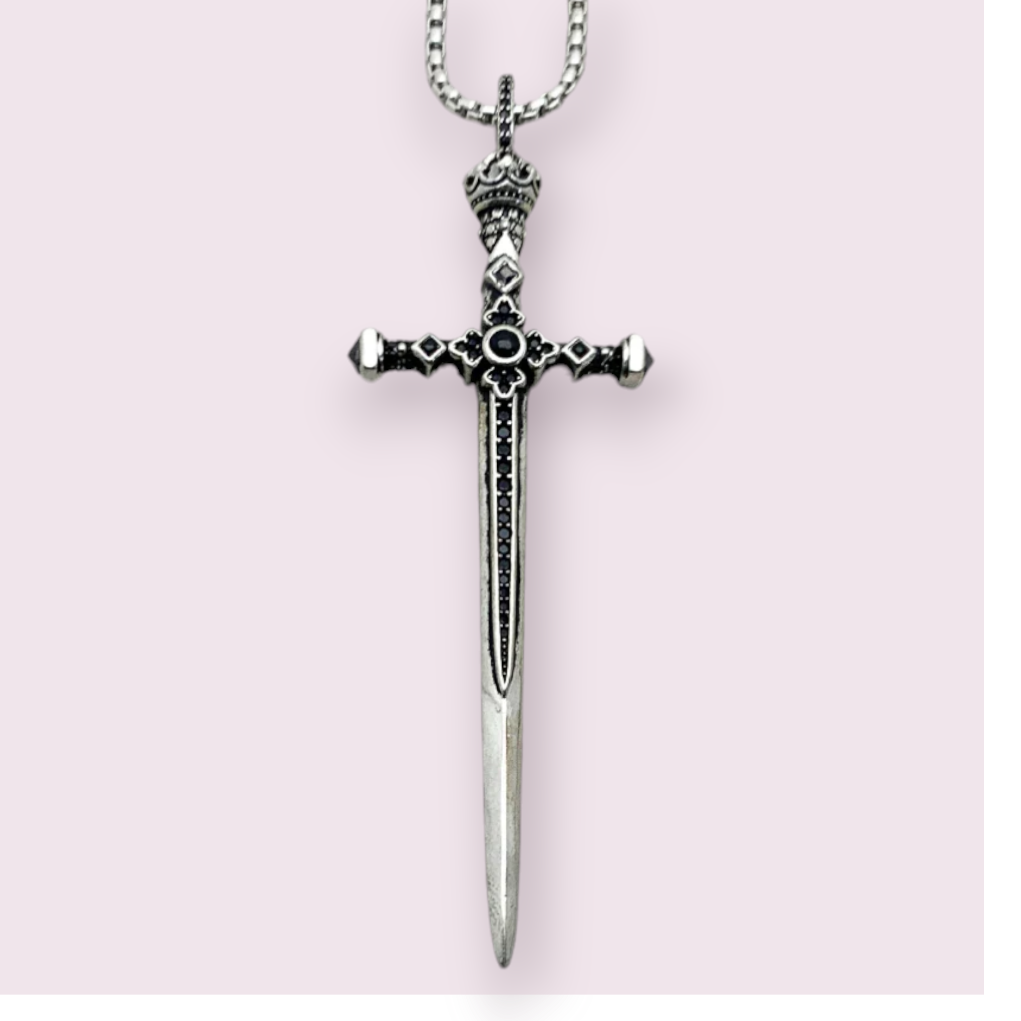 Sword Pendant Link Chain Necklace 925 Sterling Silver Gold