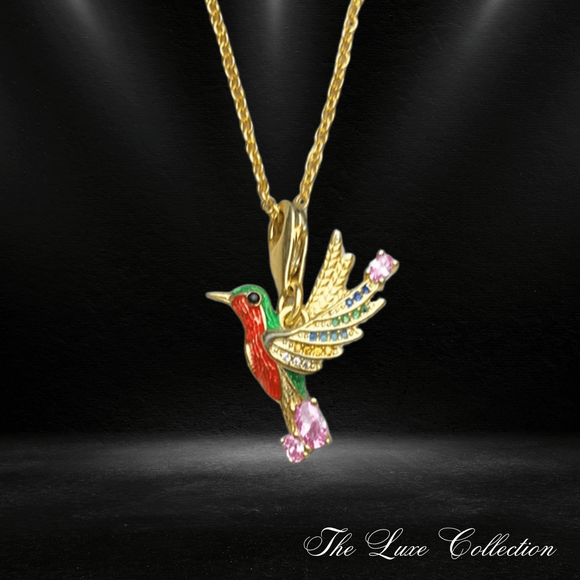 Necklace Colourful Hummingbird 925 Gold Plated