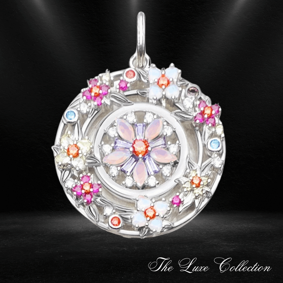  Colourful Stones Pendant Flowers Amulet 925 Sterling Silver 