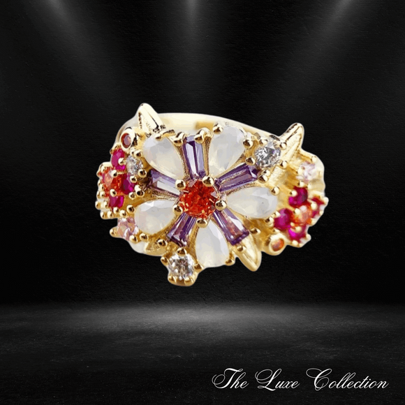 Colourful Flowers Ring 925 Sterling Silver
