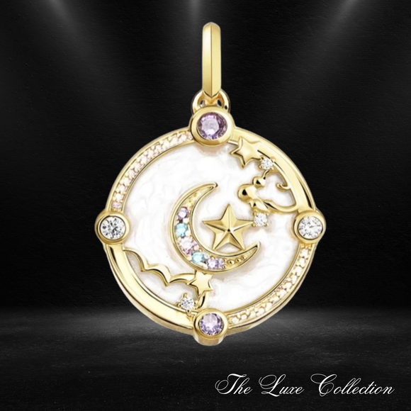 Crescent Moon Stars and Clouds Pendant Gold Plated 925