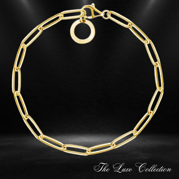 Golden Link Chain Charm Bracelet 925 