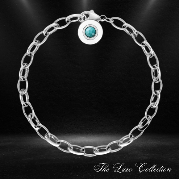 Blue Link Chain Charm Bracelet 925 Sterling Sliver 