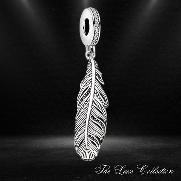 Charm Pendant Black Feather 925 Sterling Silver