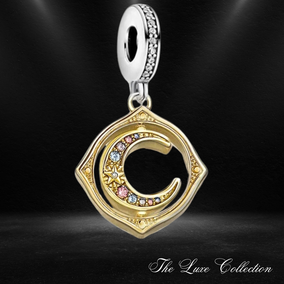 Charm Pendant Rotated Moon Gold Plated 925 Sterling Silver