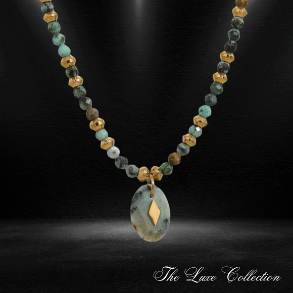 African Turquoise Natural Stone Drop Necklace